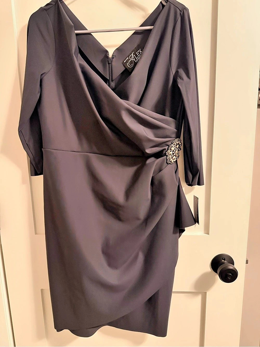 Alex Evenings Petite Side Ruched Sheath Dress Gray 12P